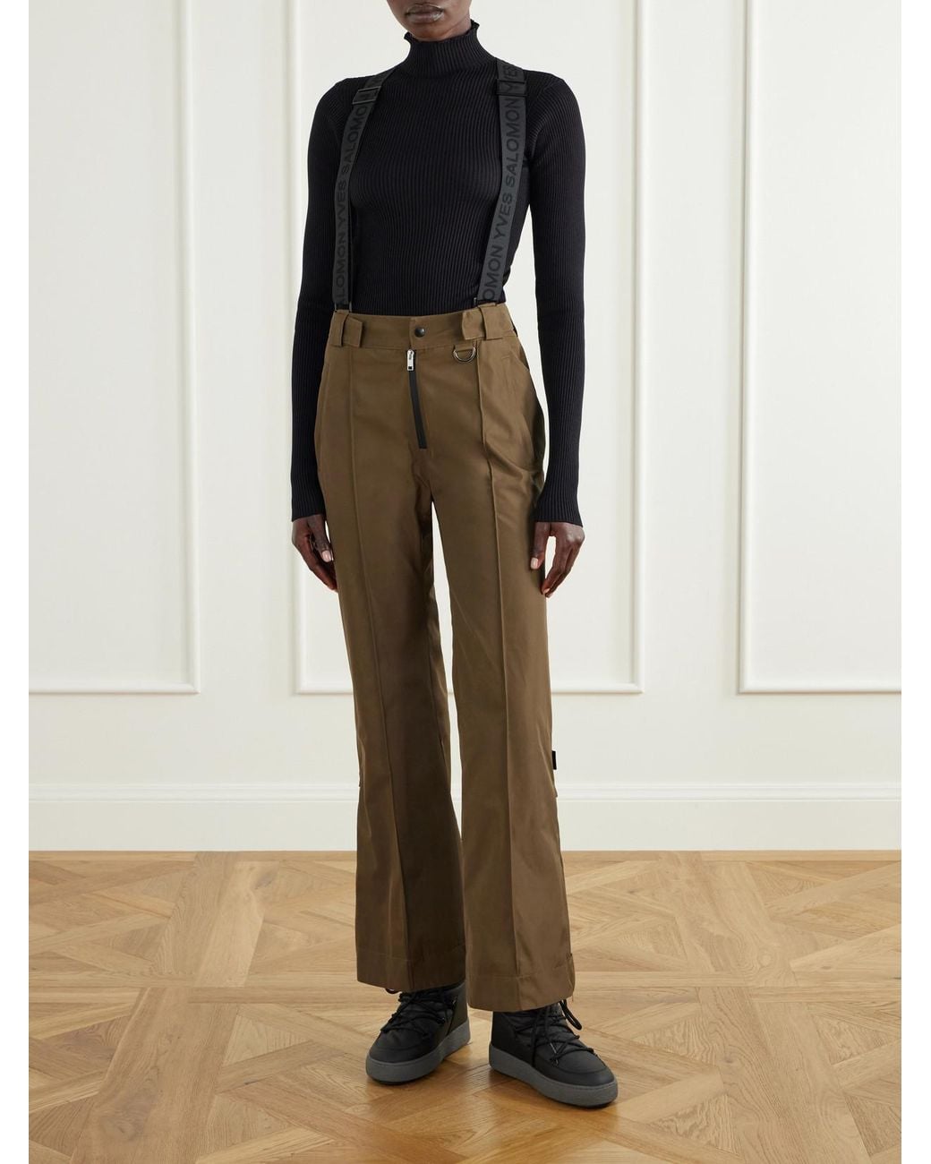 Yves Salomon Natural Suspender Pintucked Shell Flared Ski Pants
