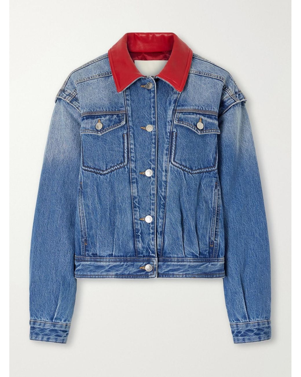 Isabel Marant Blue Devyn Leather-Trimmed Denim Jacket
