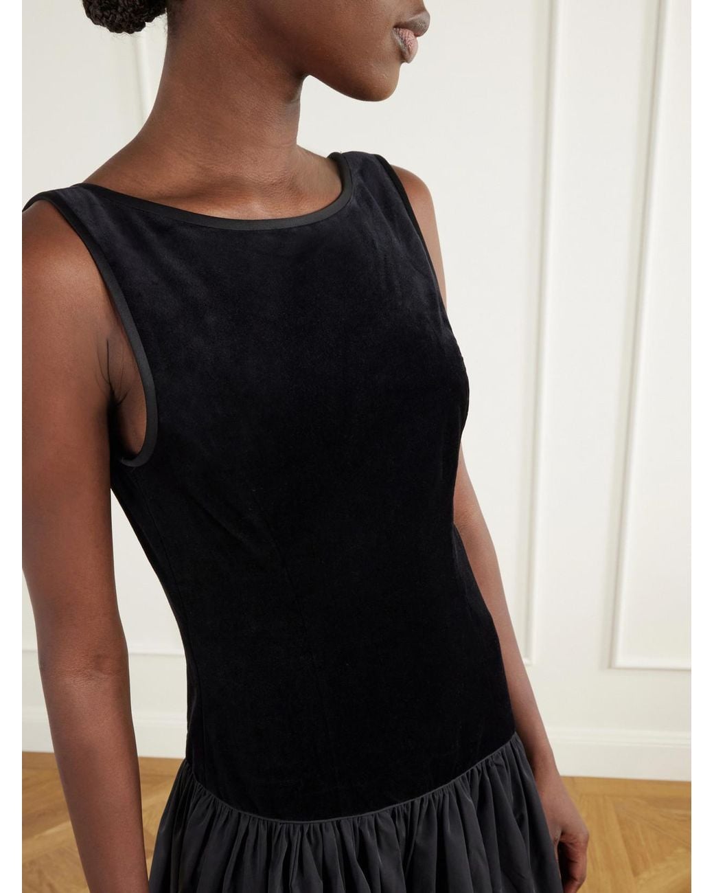 Posse Black Dean Asymmetric Tiered Cotton-Velvet Midi Dress