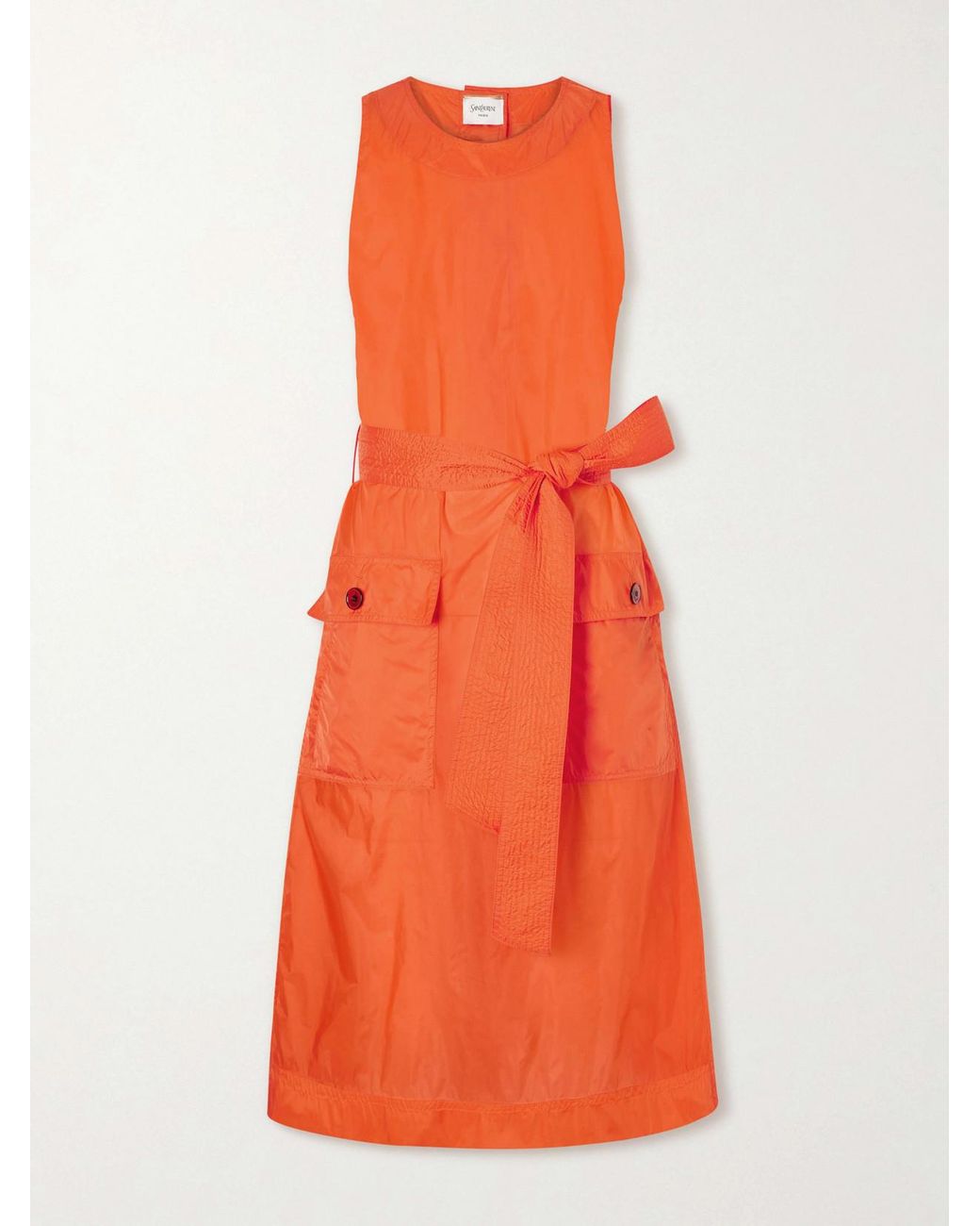 Saint Laurent Orange Buttoned Front Midi Dress
