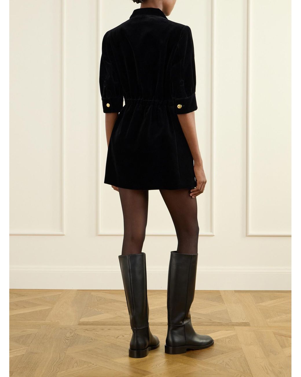 Blazé Milano Black Anyway Embellished Cotton-Velvet Mini Dress
