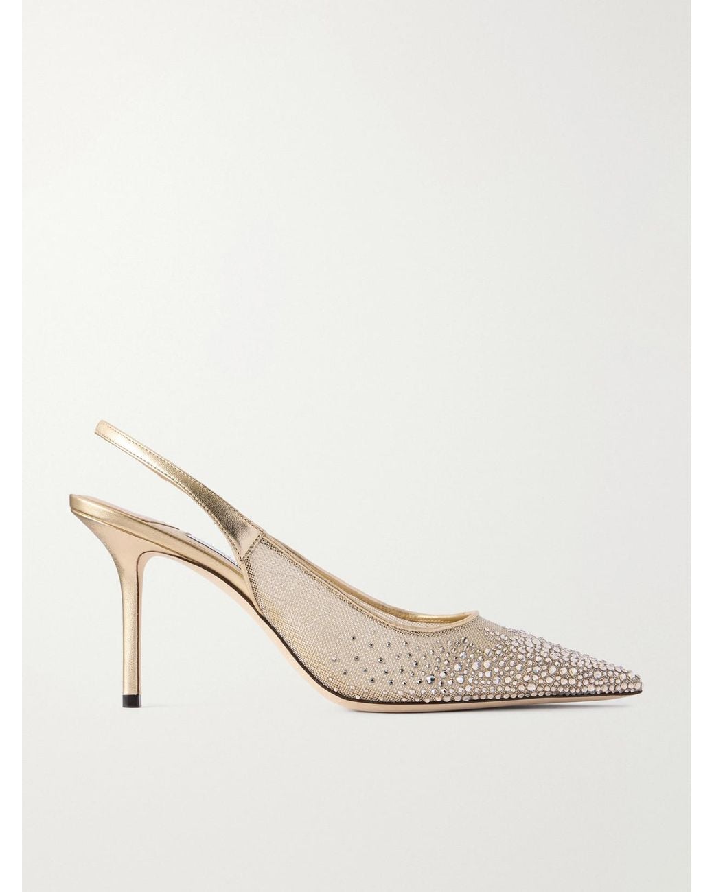 Jimmy Choo Natural Love 85 Crystal-Embellished Metallic Mesh Slingback Pumps