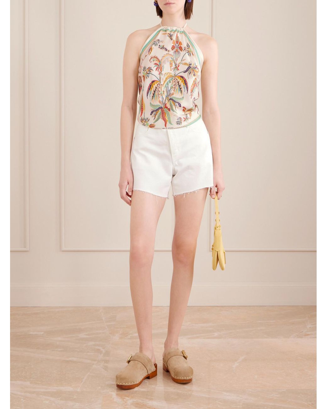 Etro White Triangle Floral-Print Silk-Twill Top