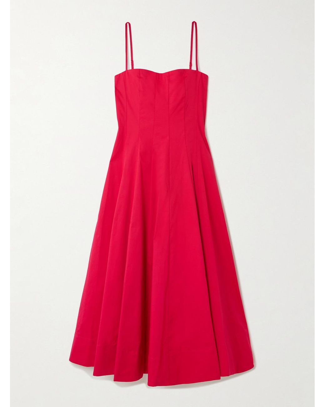 Staud Red Wylie Paneled Cotton-Blend Poplin Midi Dress