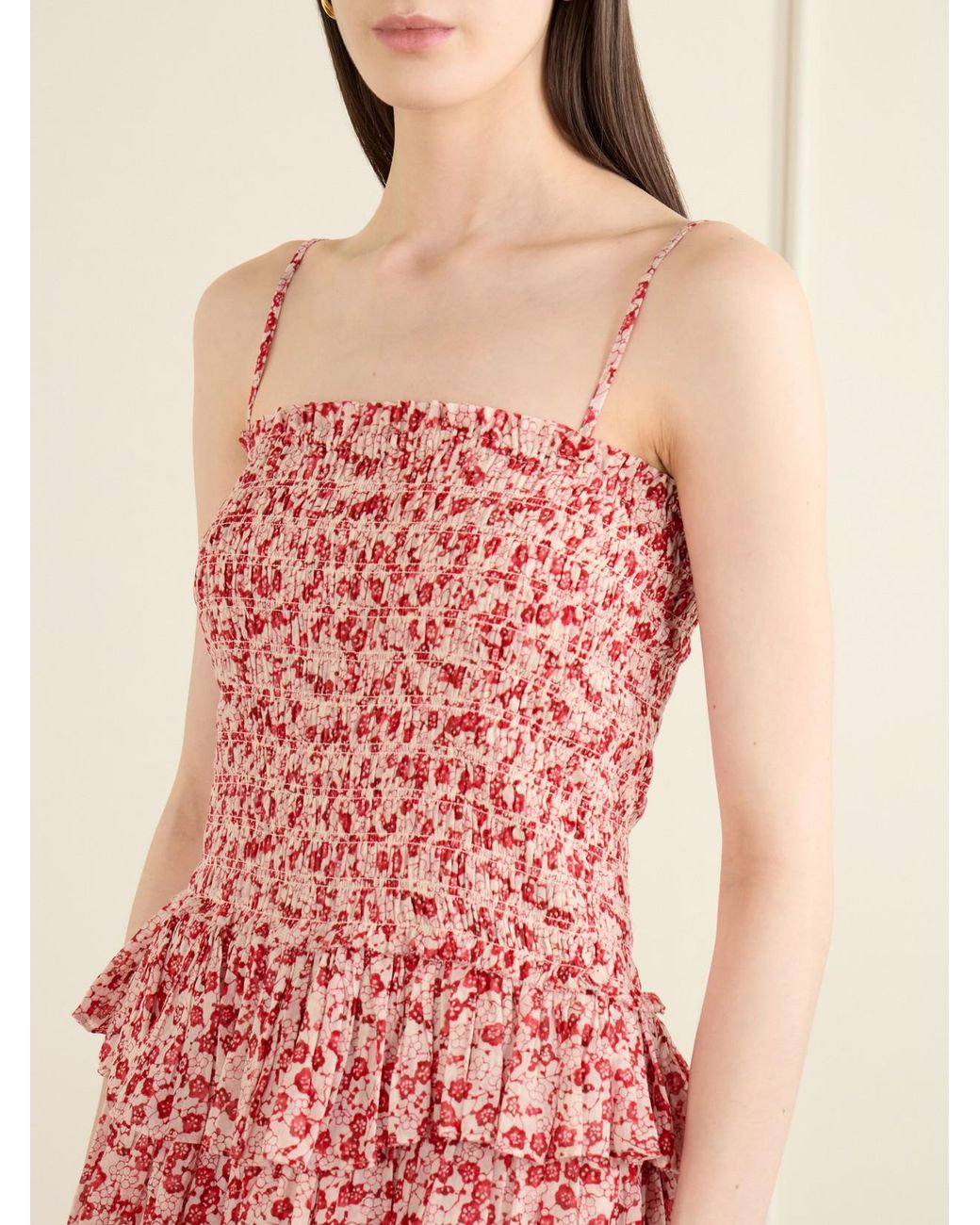 Isabel Marant Red Elodie Floral-Print Ruffled Organic Cotton Mini Dress