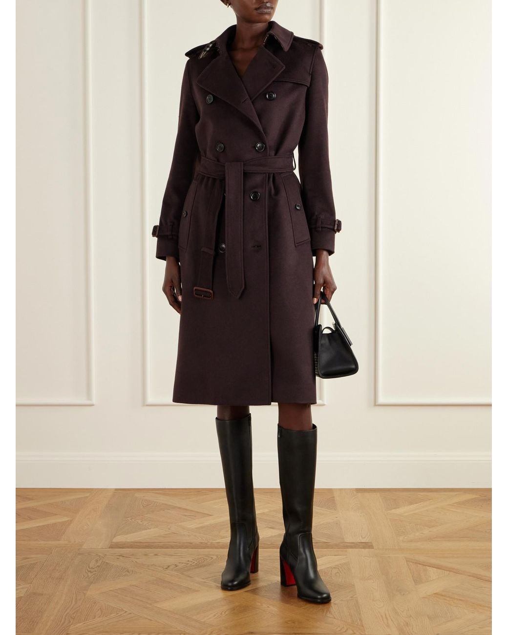 Burberry Red Double-Breasted Belted Cashmere Trench Coat