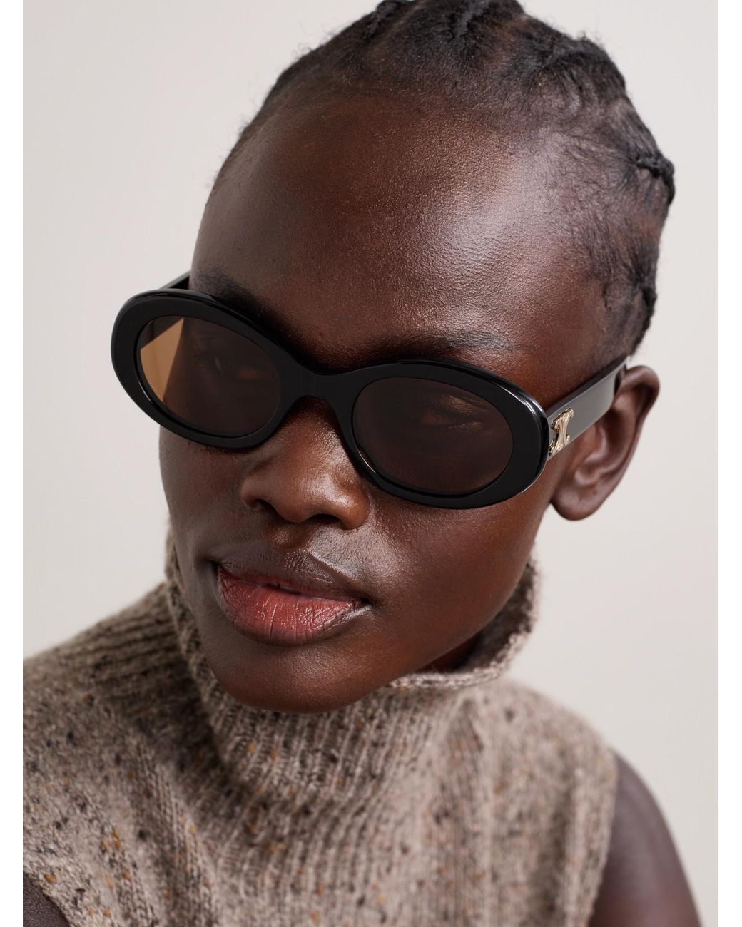 Céline Black Triomphe Oval-Frame Acetate Sunglasses