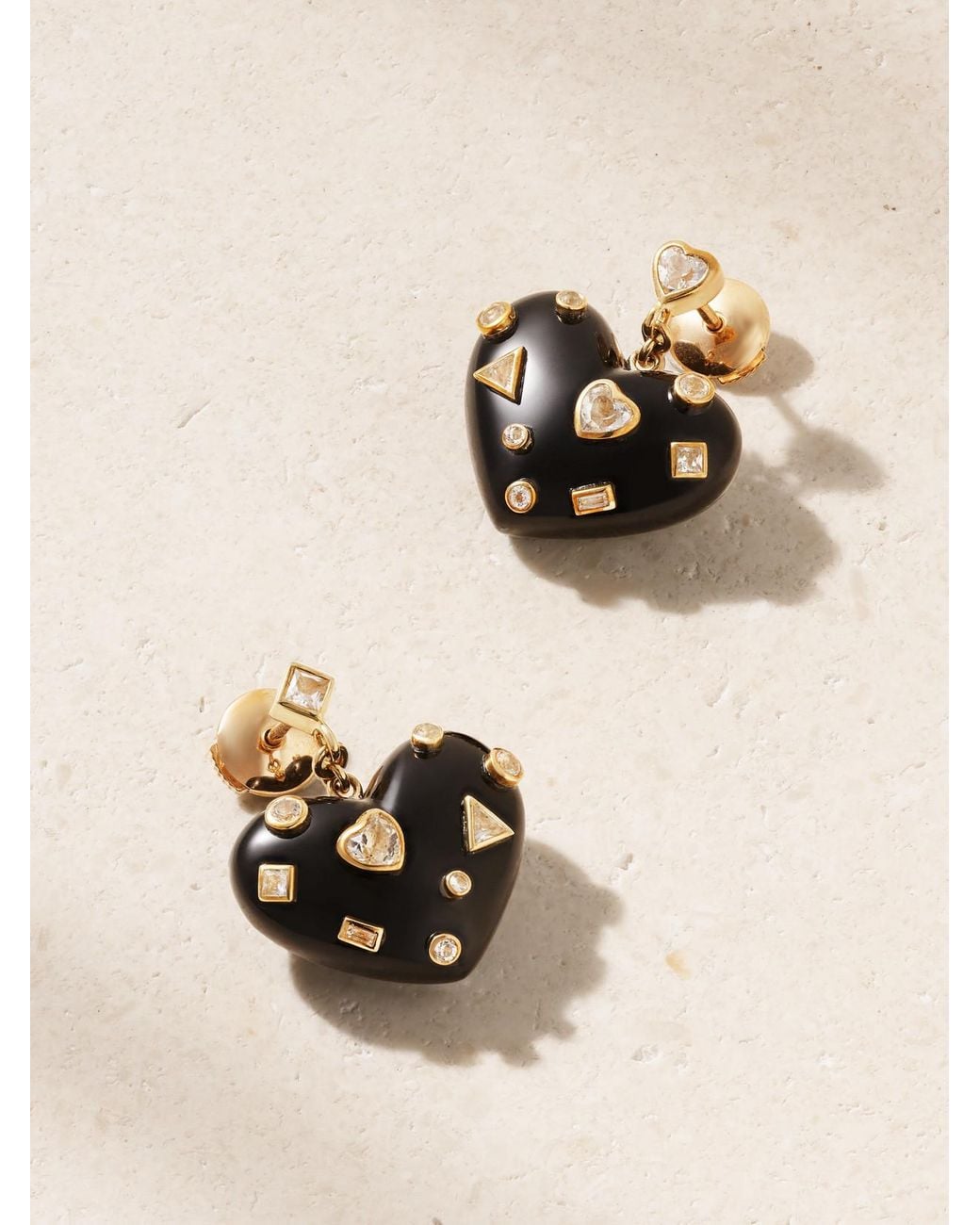 Yvonne Léon Natural Coeur Confettis 9-Karat, Onyx And Topaz Earrings