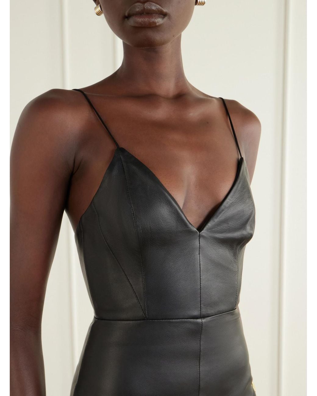Alex Perry Black Bikini Leather Midi Dress