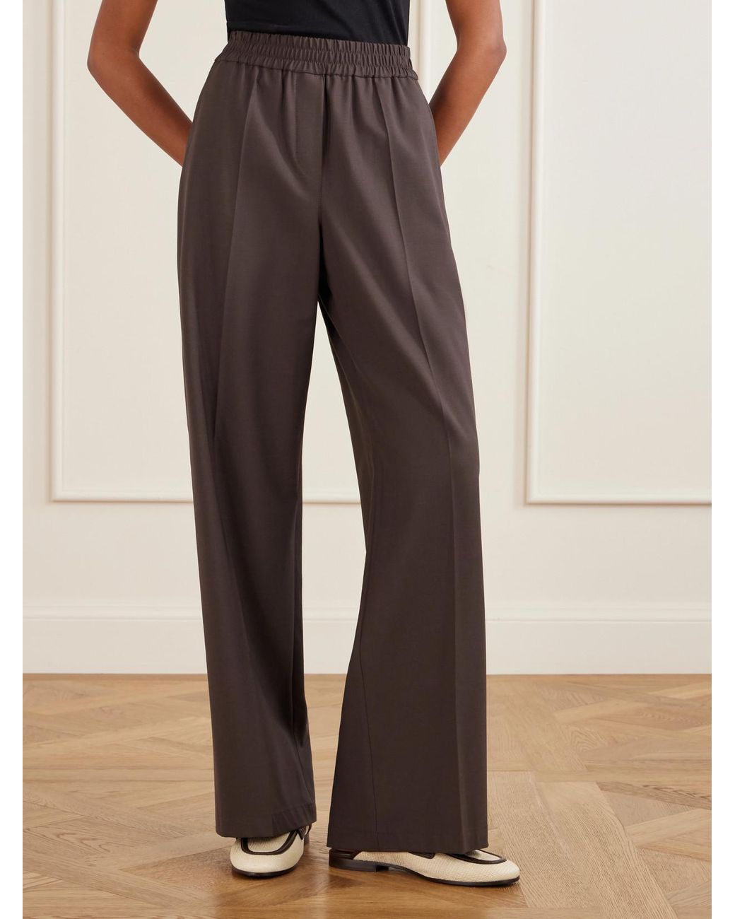 Brunello Cucinelli Brown Wide-Leg Wool-Blend Pants