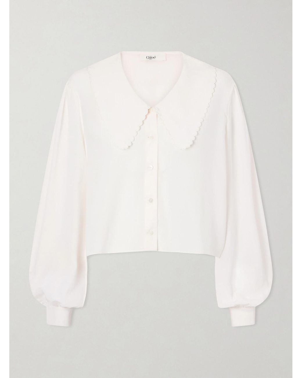 Chloé White Cropped Silk-Crepe De Chine Blouse