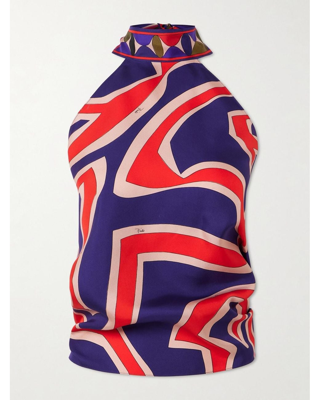 Emilio Pucci Red Printed Silk-Twill Halterneck Top