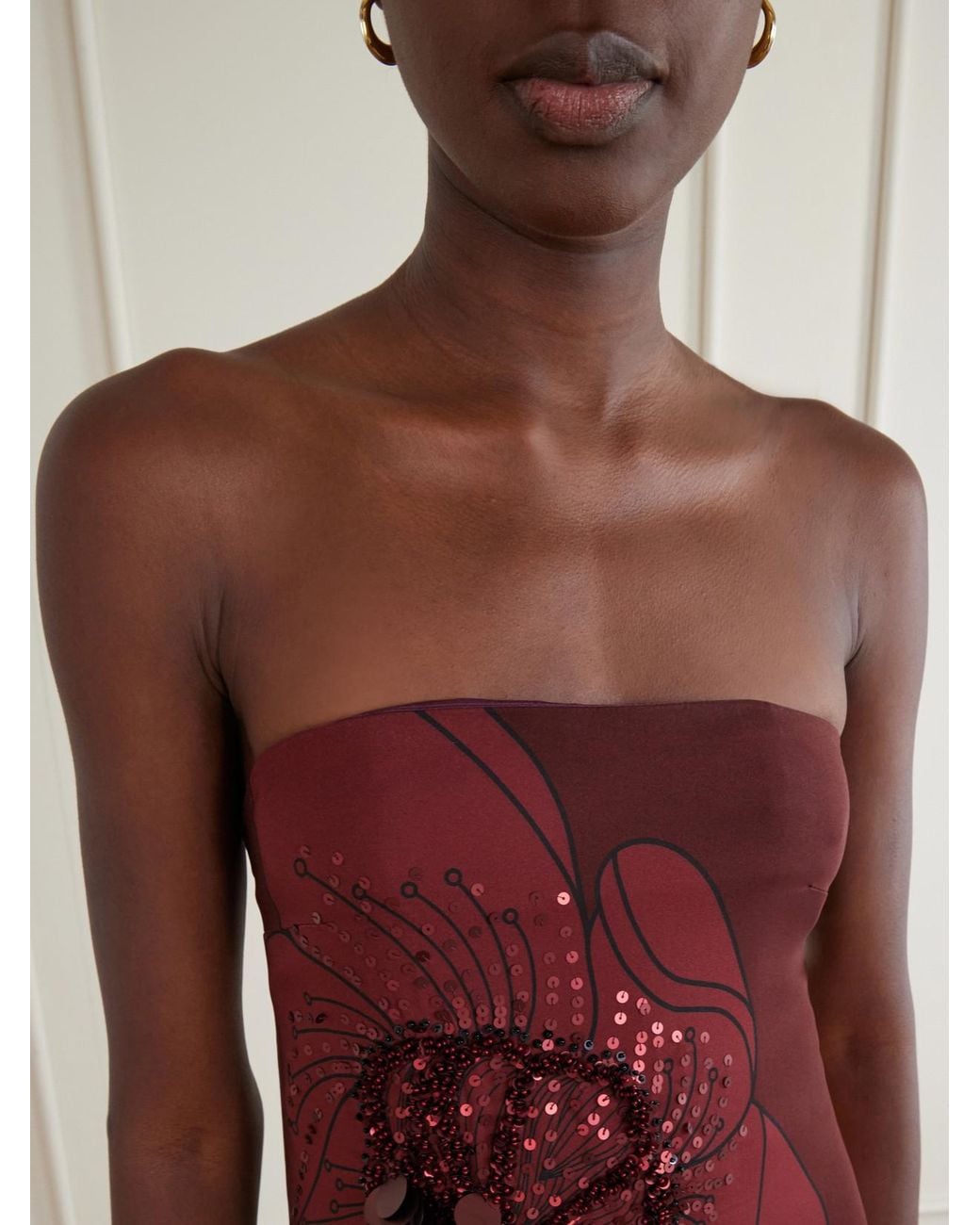 Johanna Ortiz Purple Petals Embellished Printed Crepe Maxi Dress