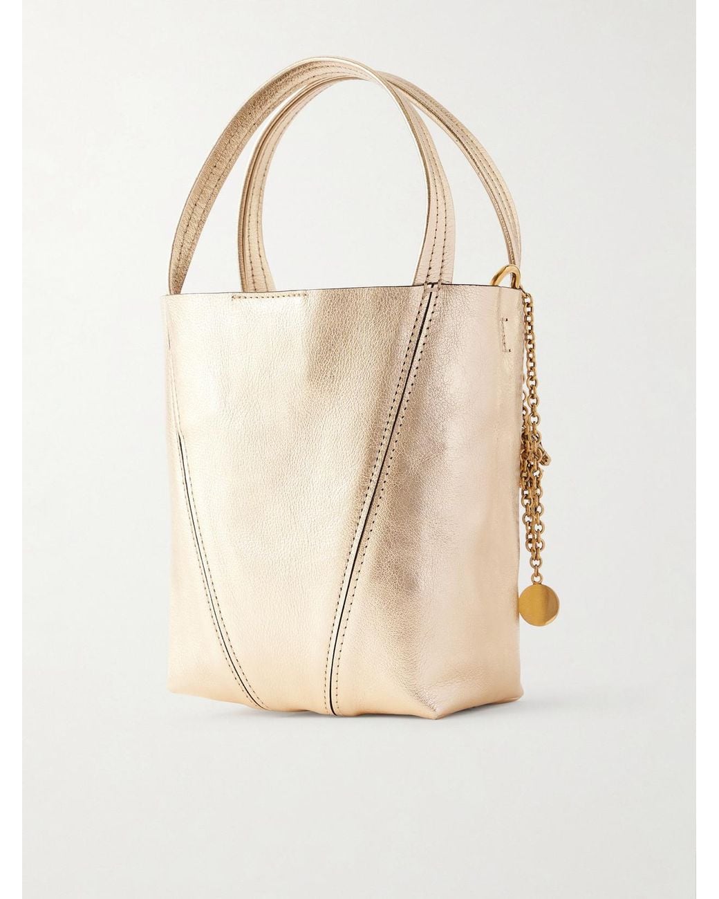 Chloé Natural Spin Small Embellished Paneled Textured-Leather Tote