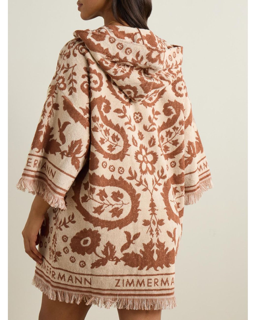 【Zimmermann】Wylie hooded frayed cotton-terry mini dress Zimmermann Wylie Hooded Frayed Cotton-Terry Jacquard Mini