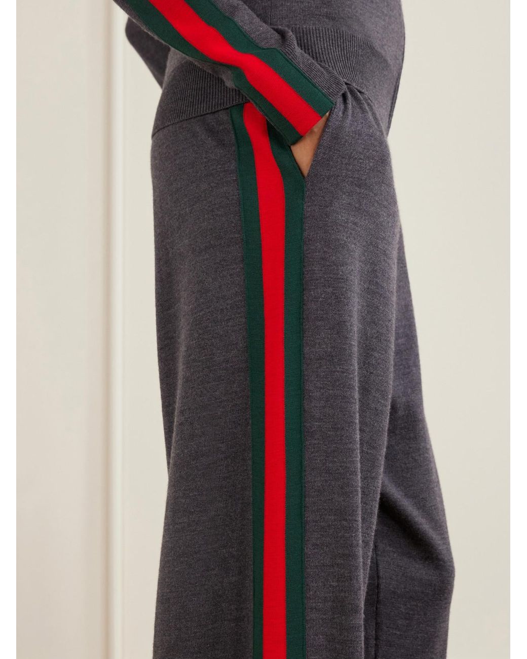 Gucci Blue Web-Trimmed Wool Wide-Leg Pants