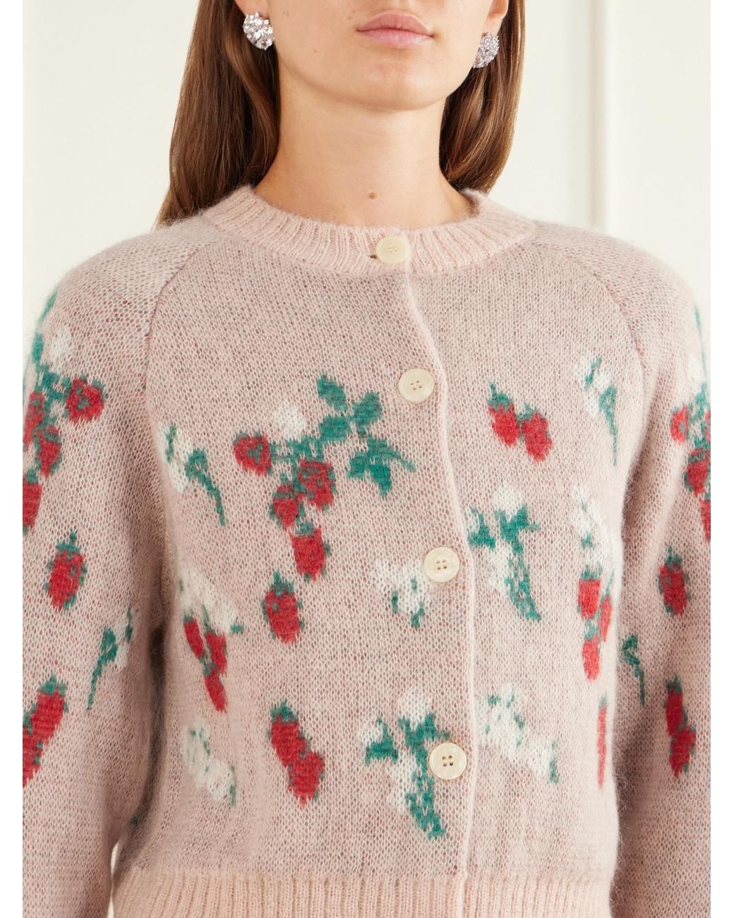 BERNADETTE Pink Amelia Intarsia-Knit Mohair-Blend Cardigan