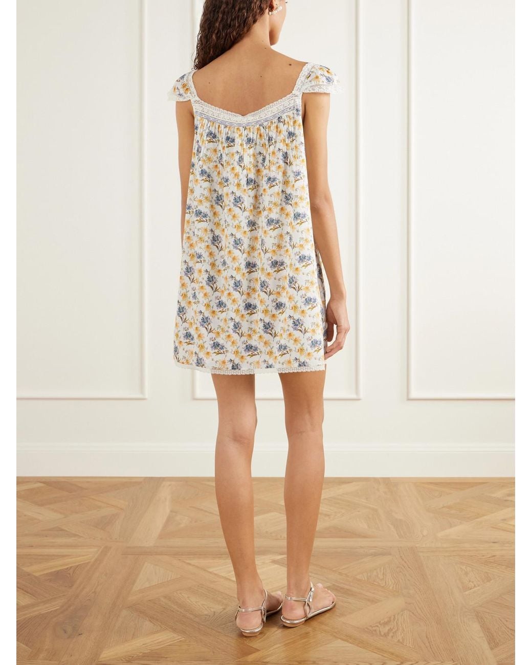 Doen White Sirona Tie-Detailed Floral-Print Lace-Trimmed Organic Cotton-Voile Mini Dress