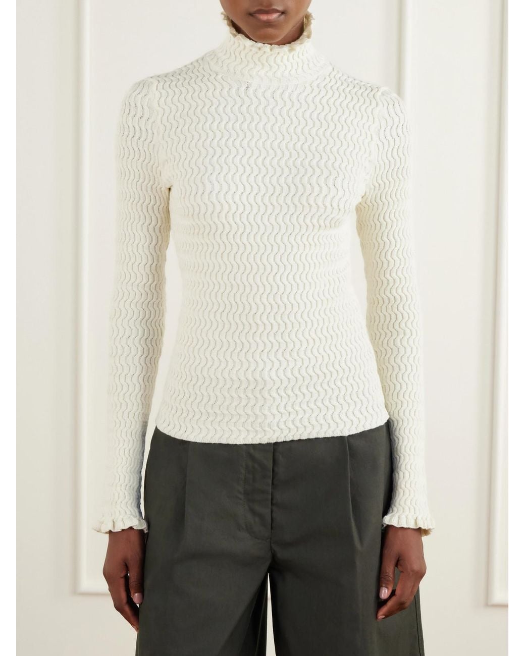 Proenza Schouler Natural Juniper Turtleneck Cable-Knit Cotton-Blend Sweater