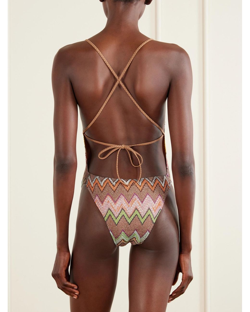 Missoni Multicolor Mare Striped Metallic Crochet-Knit Swimsuit
