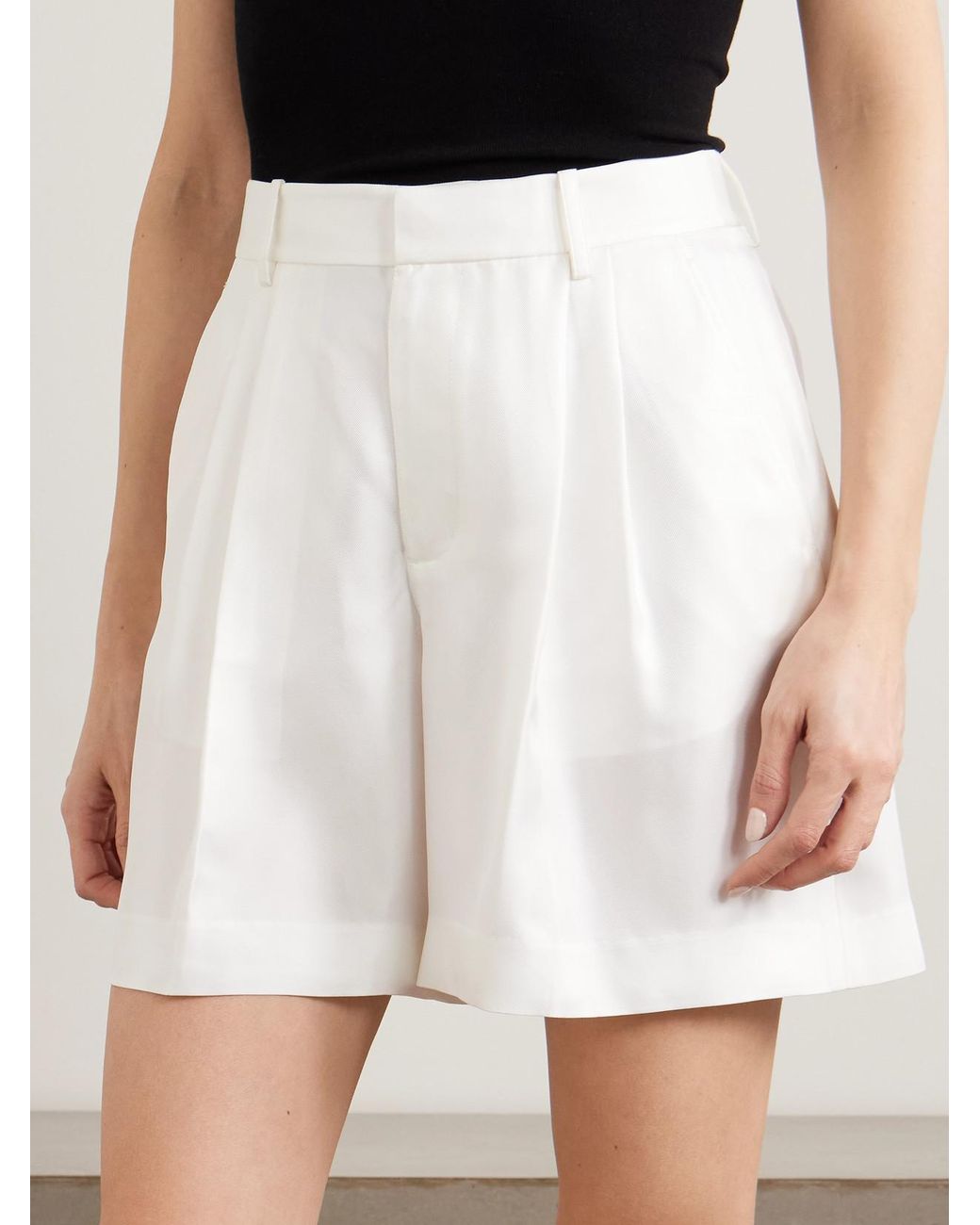 Lisa Yang White Pleated Silk-Twill Shorts