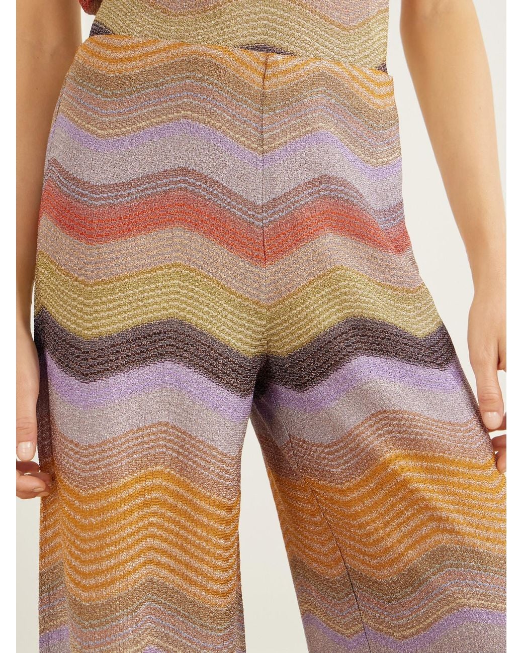 Missoni Multicolor Striped Metallic Crochet-Knit Wide-Leg Pants