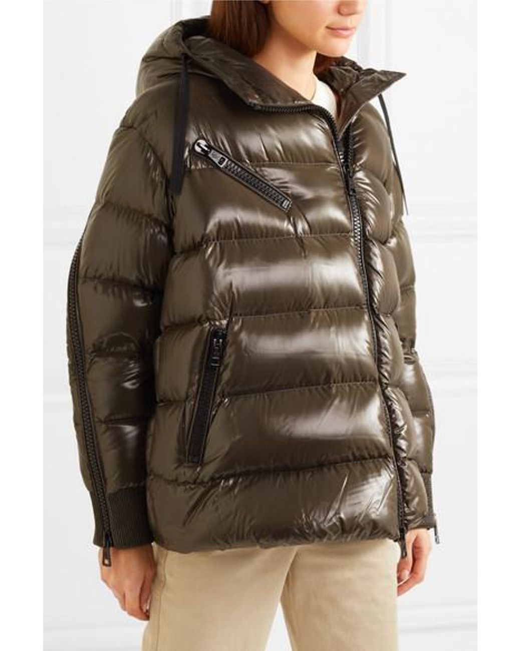 Moncler Denim Liriope Quilted Glossed-shell Down Jacket in Green | Lyst