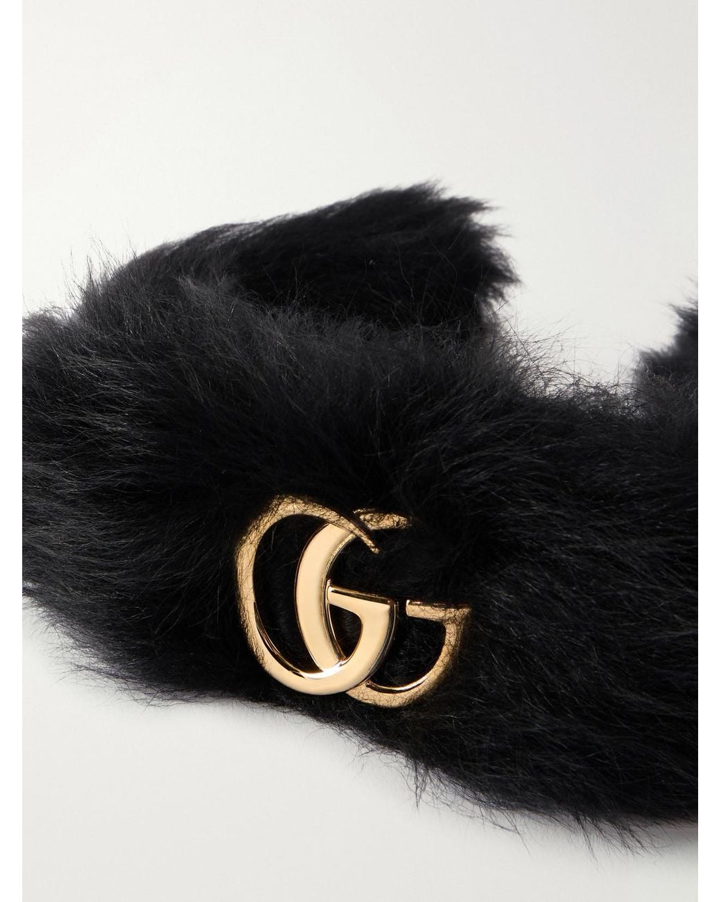 Gucci Black Gg-Appliqué Shearling Headband