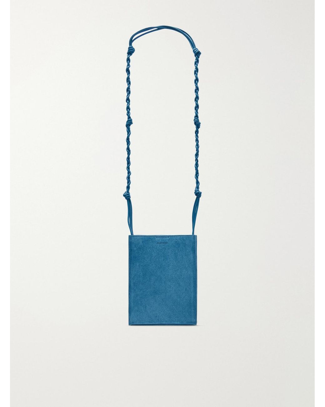 Jil Sander Blue Tangle Small Leather-Trimmed Suede Shoulder Bag