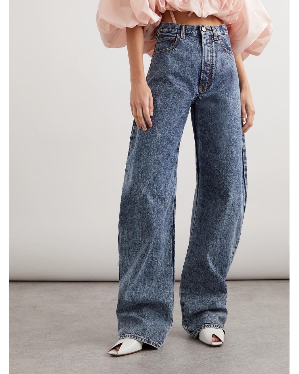 Alaïa Blue Acid-Wash High-Rise Barrel-Leg Jeans