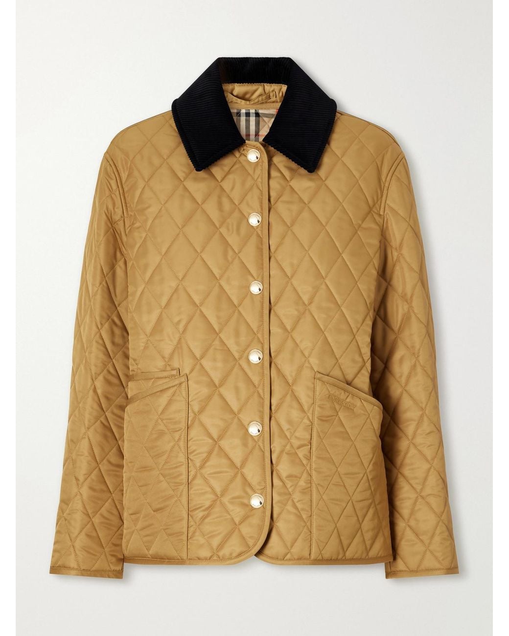 Burberry Brown Corduroy-Trimmed Quilted Shell Jacket