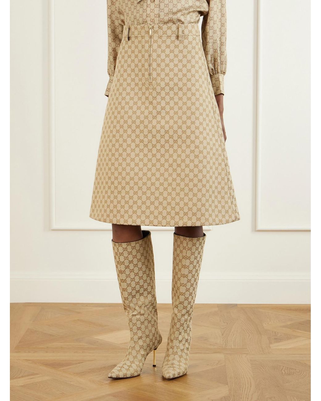 Gucci Natural Canvas-Jacquard Skirt