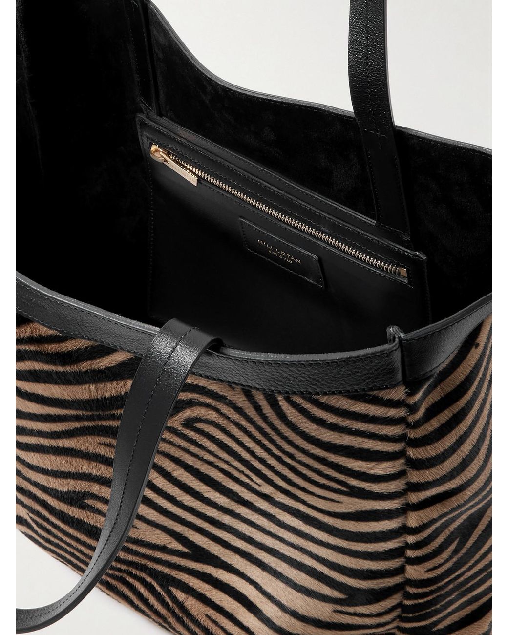 Nili Lotan Black Loren Medium Textured-Leather Trimmed Zebra-Print Calf Hair Tote