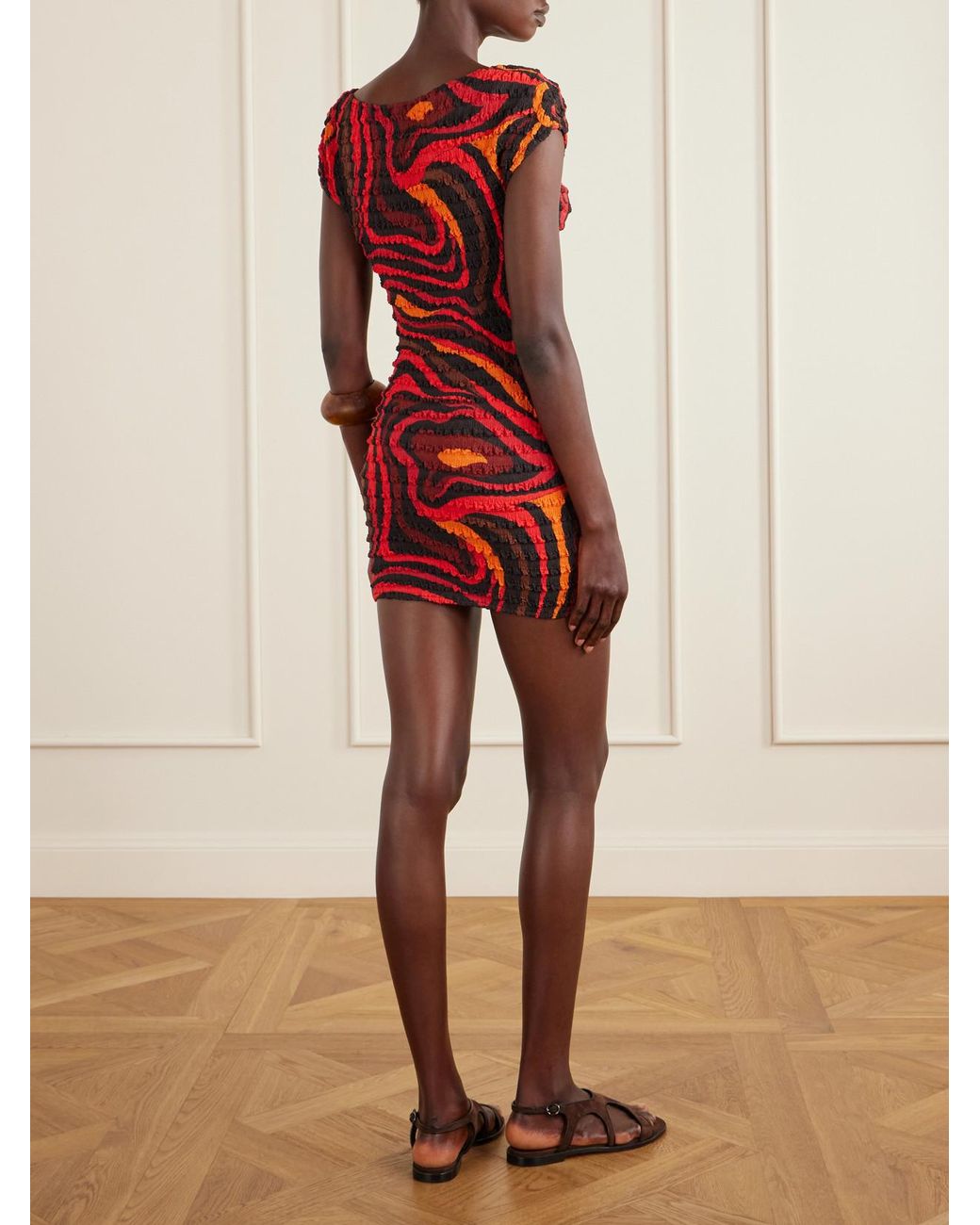 Emilio Pucci Red Shibori Crinkled-Crepe Printed Mini Dress