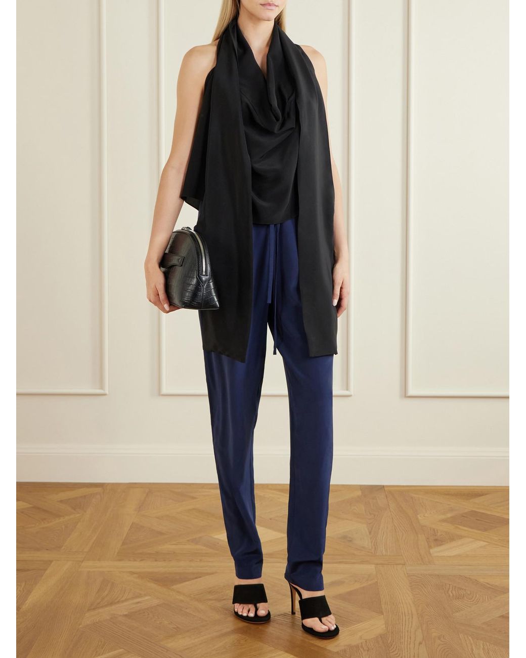 Sharon Wauchob Blue The Vardar Silk-Blend Straight-Leg Pants