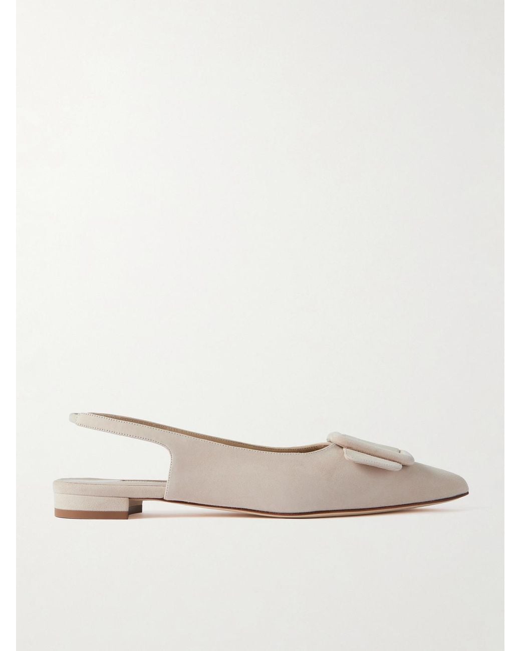 Manolo Blahnik Natural Maylura Buckled Suede Slingback Flats