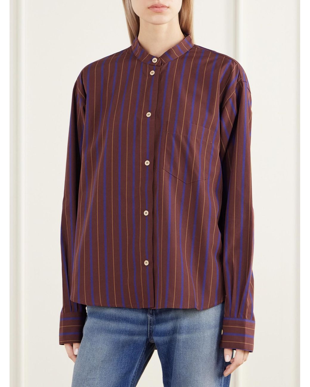 Jamie Haller Purple The Editor Striped Cotton And Silk-Blend Poplin Shirt
