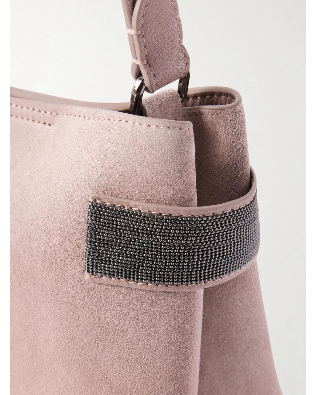 Brunello Cucinelli Pink Bead-Embellished Suede Top-Handle Bag