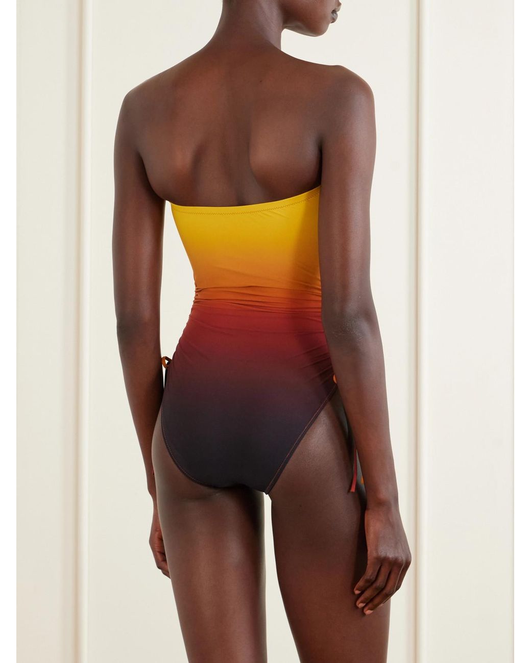Lido Orange Sessantadue Strapless Ruched Dégradé Swimsuit