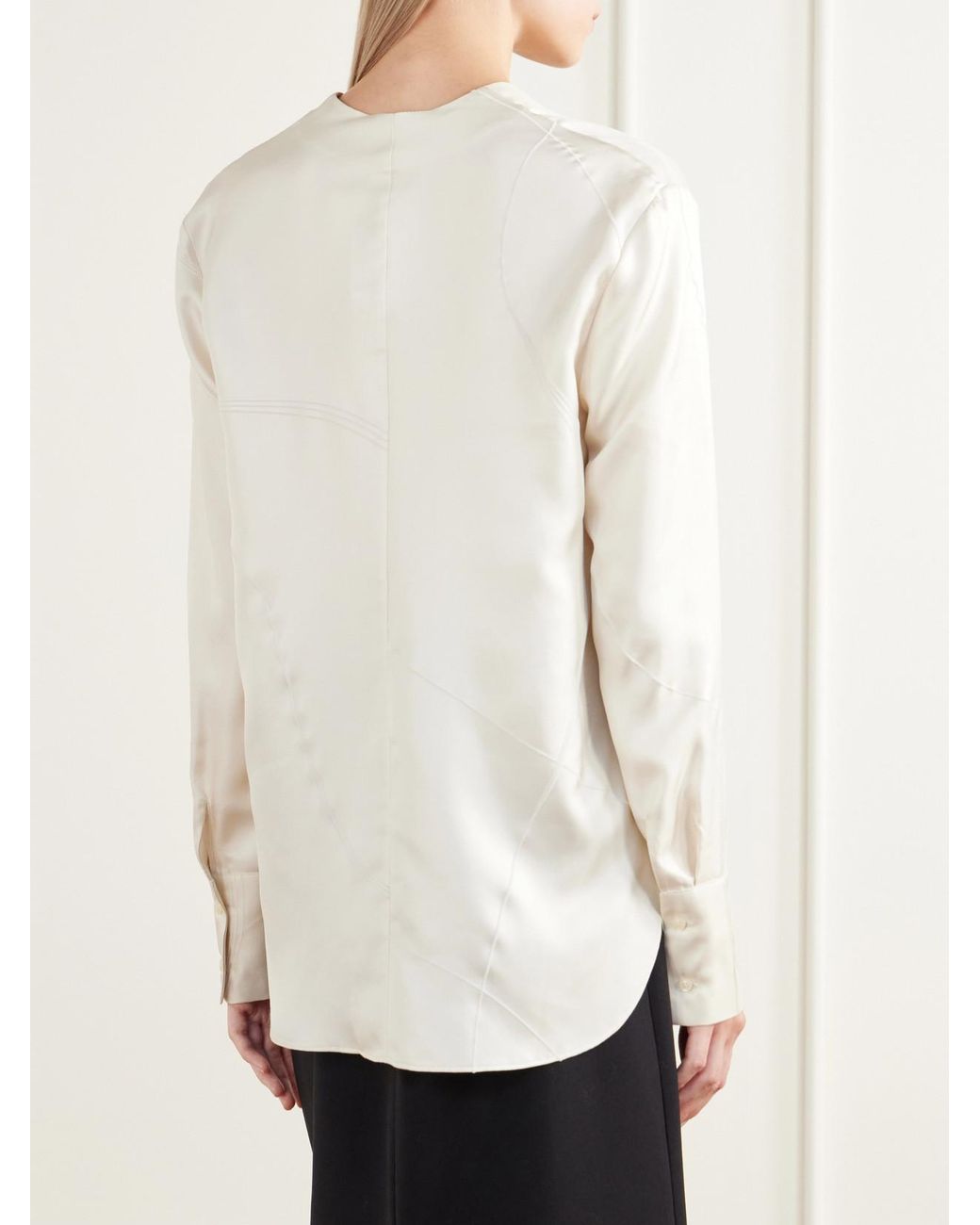 Loulou de Saison White Syla Velvet-Trimmed Silk-Blend Twill Blouse