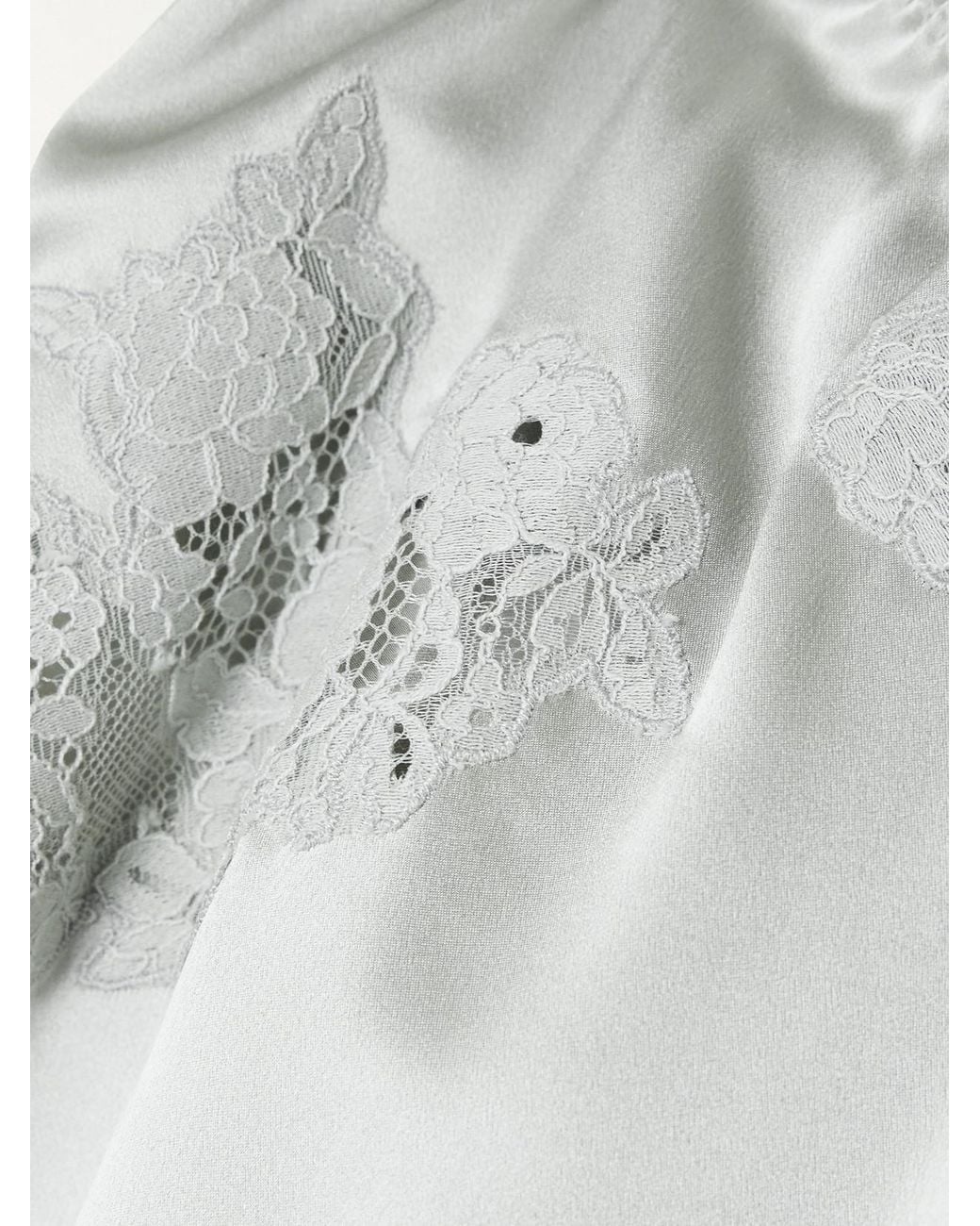 Doen White Lavon Lace-Trimmed Silk-Satin Wide-Leg Pants
