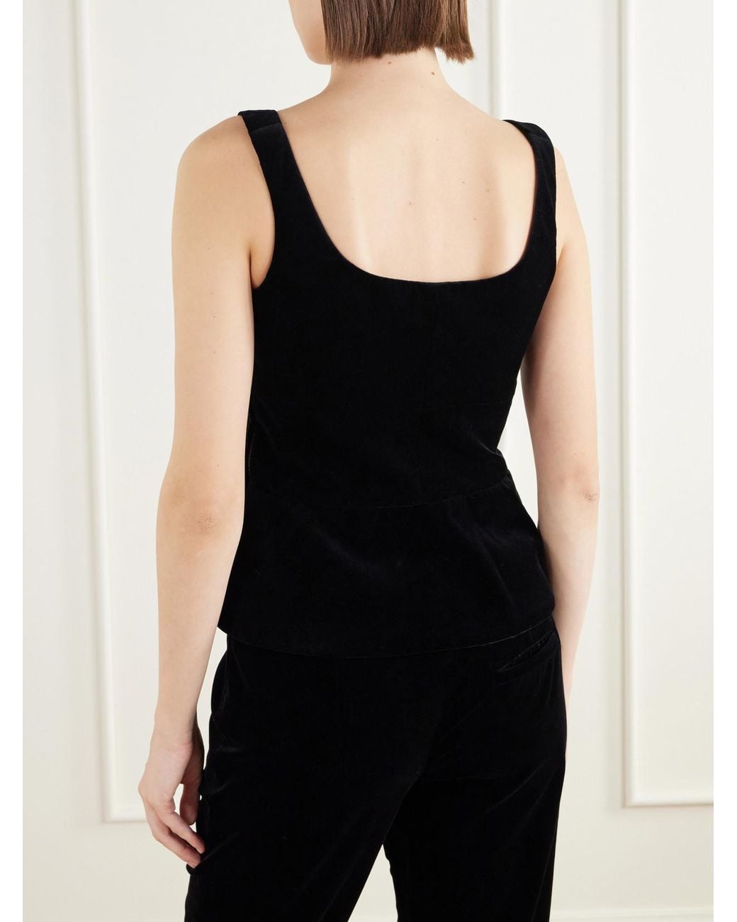 LIBEROWE Black Peplum Cotton-Velvet Bustier Top