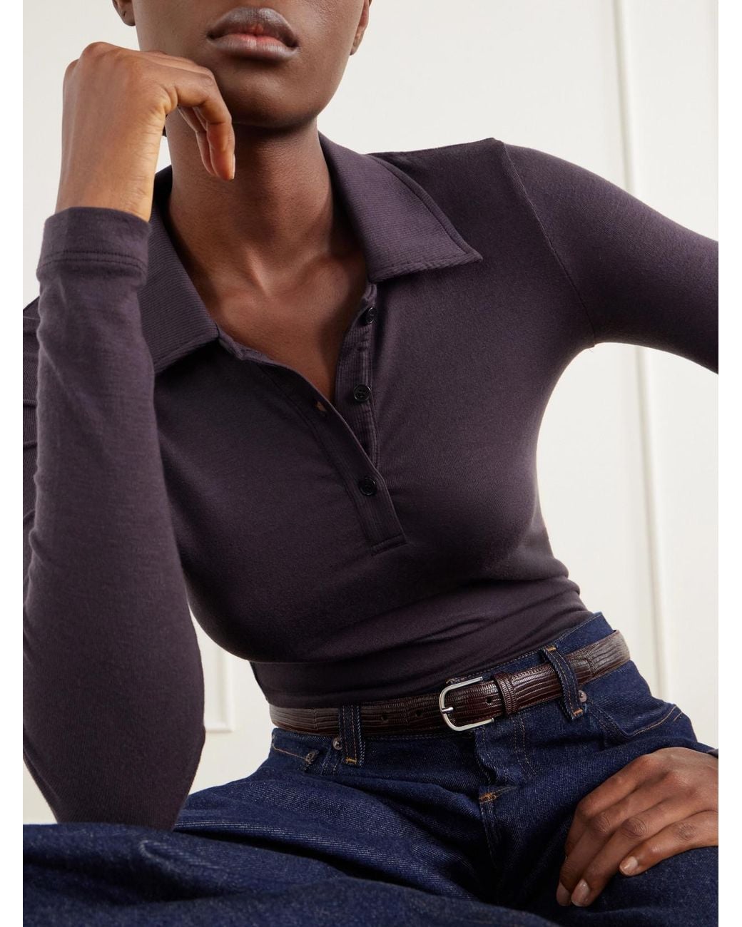 Agolde Blue Amos Stretch-Lyocell Polo Shirt