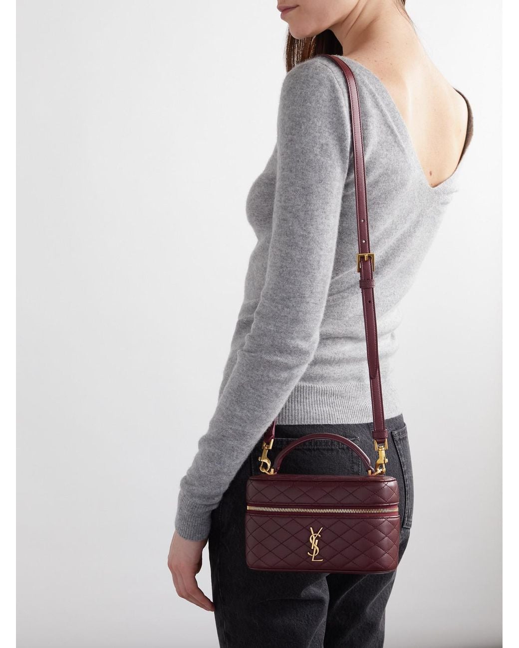Saint Laurent Purple Gaby Vanity Mini Quilted Leather Top-Handle Bag