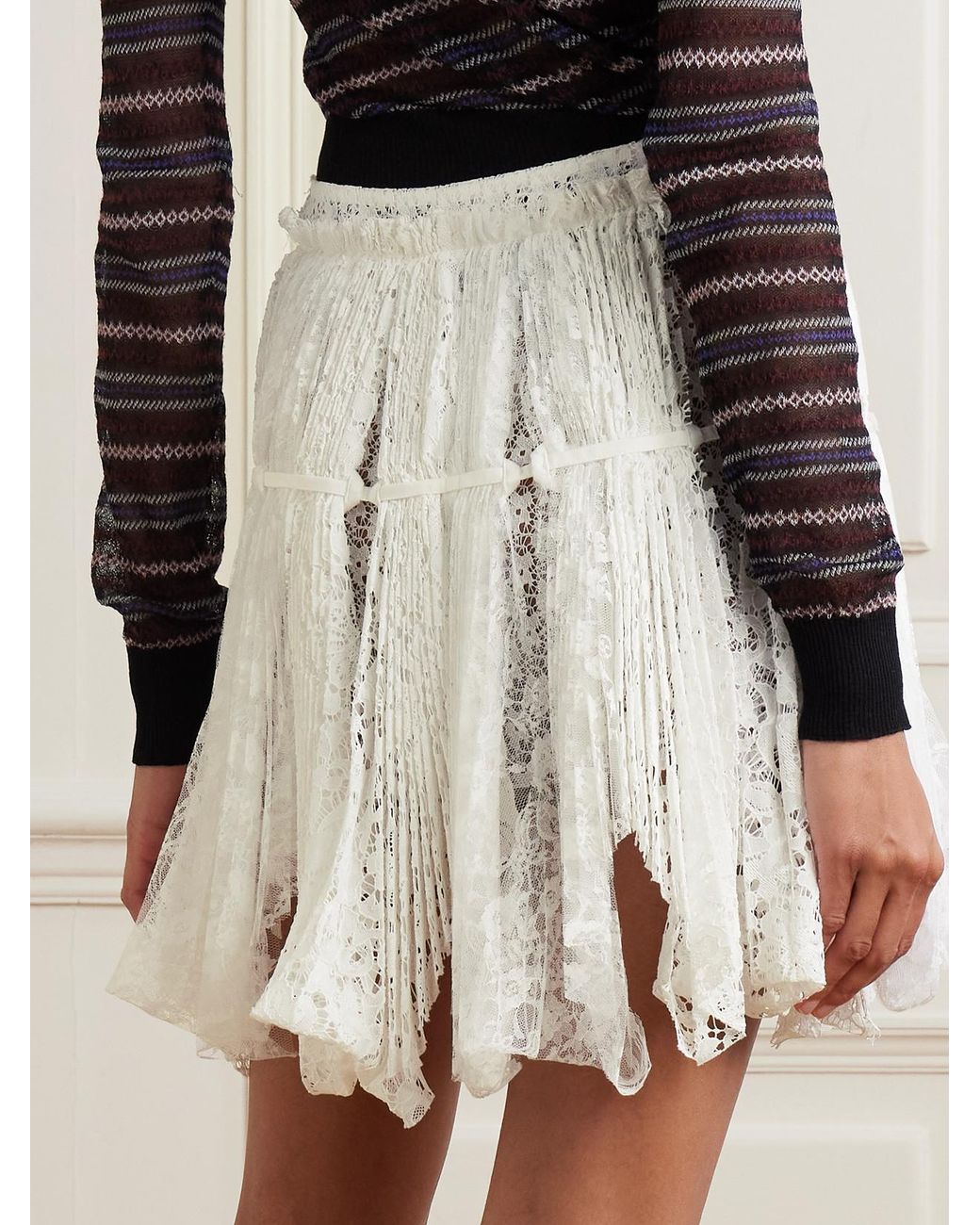 J.W. Anderson White Asymmetric Tie-Detailed Lace Mini Skirt
