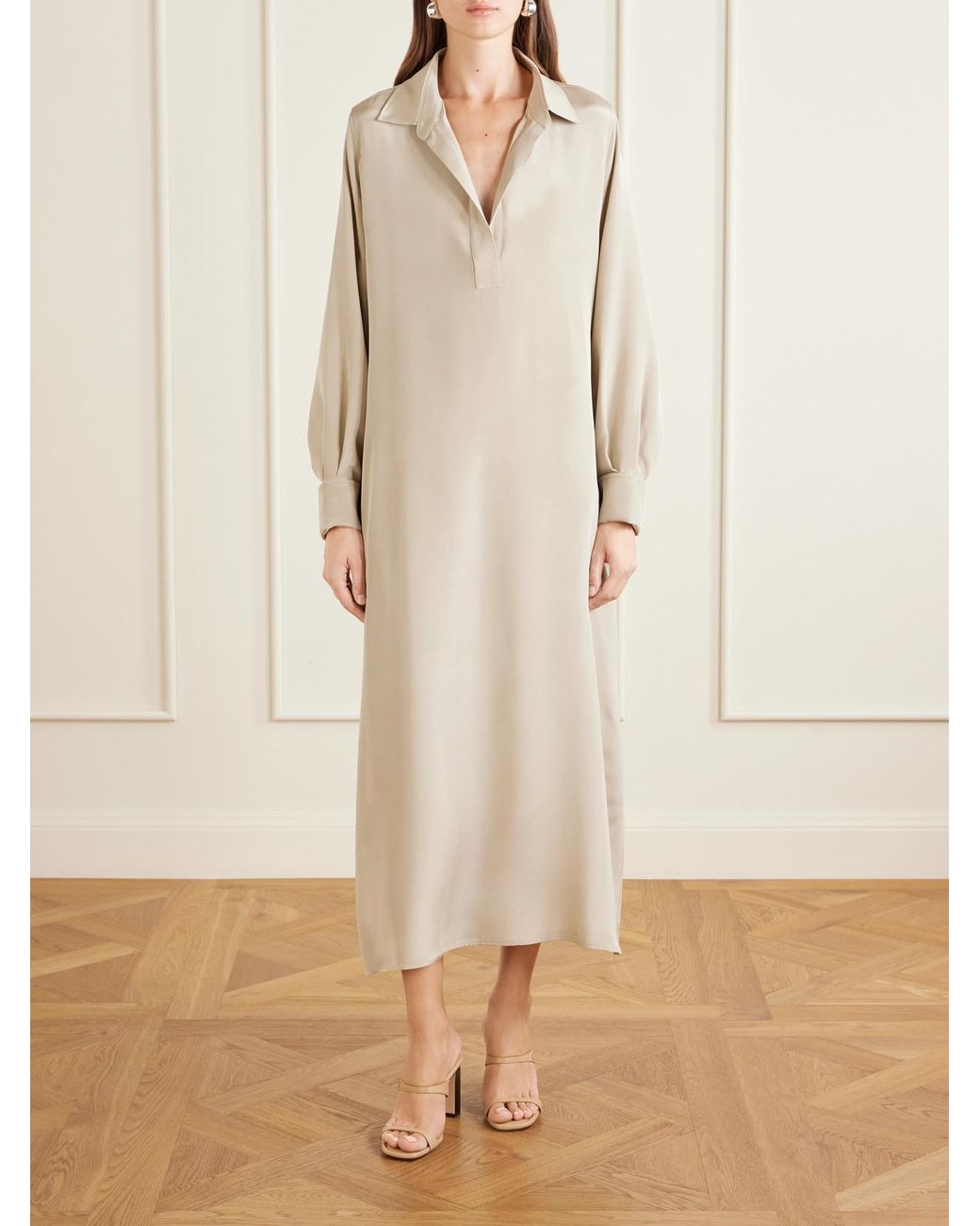 Max Mara Natural Gambero Silk-Crepe De Chine Midi Dress