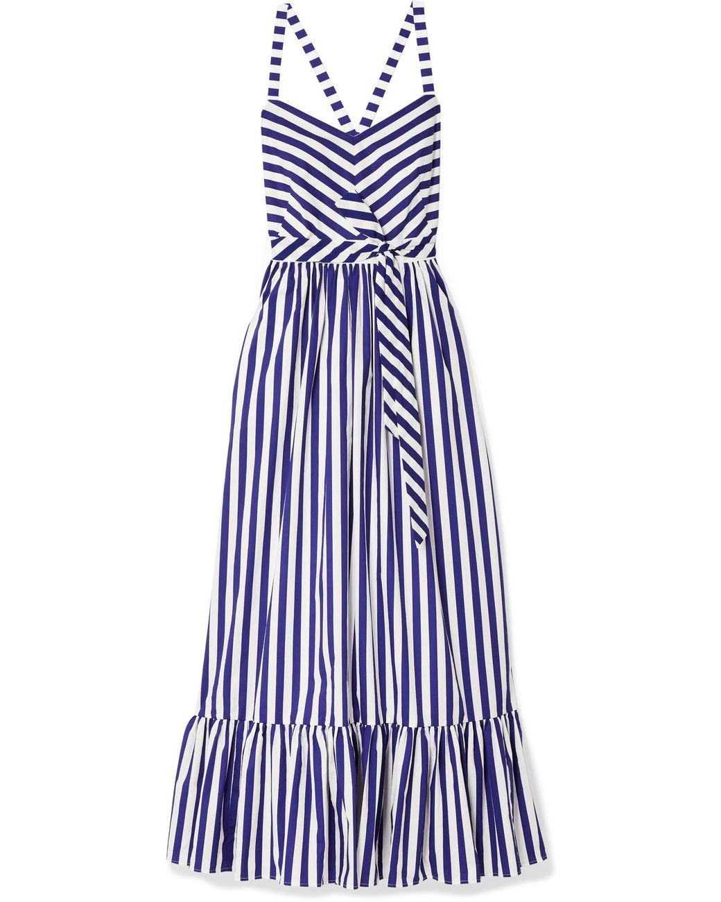 J.Crew Stripe Ruffle Cotton Maxi Dress (regular & Plus Size) in Blue | Lyst