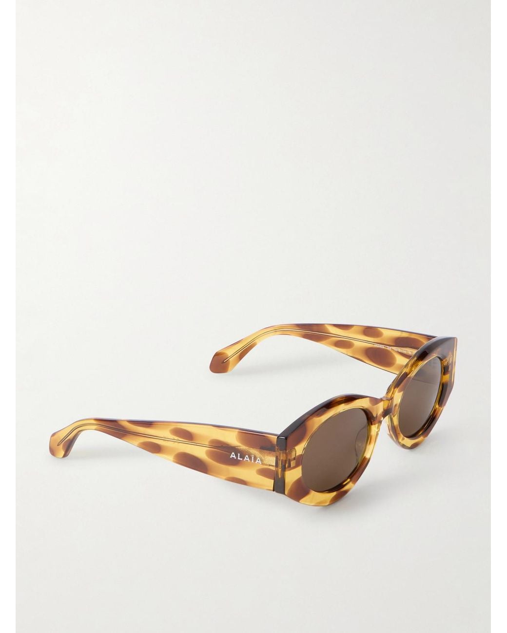 Alaïa Yellow Lettering Round-Frame Tortoiseshell Acetate Sunglasses