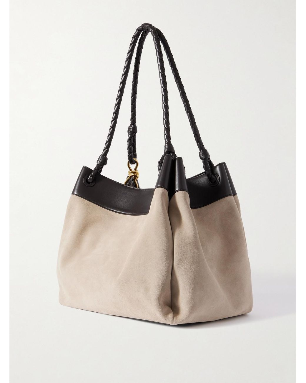 Bottega Veneta Natural Parachute Maxi Embellished Leather-Trimmed Suede Tote Bag