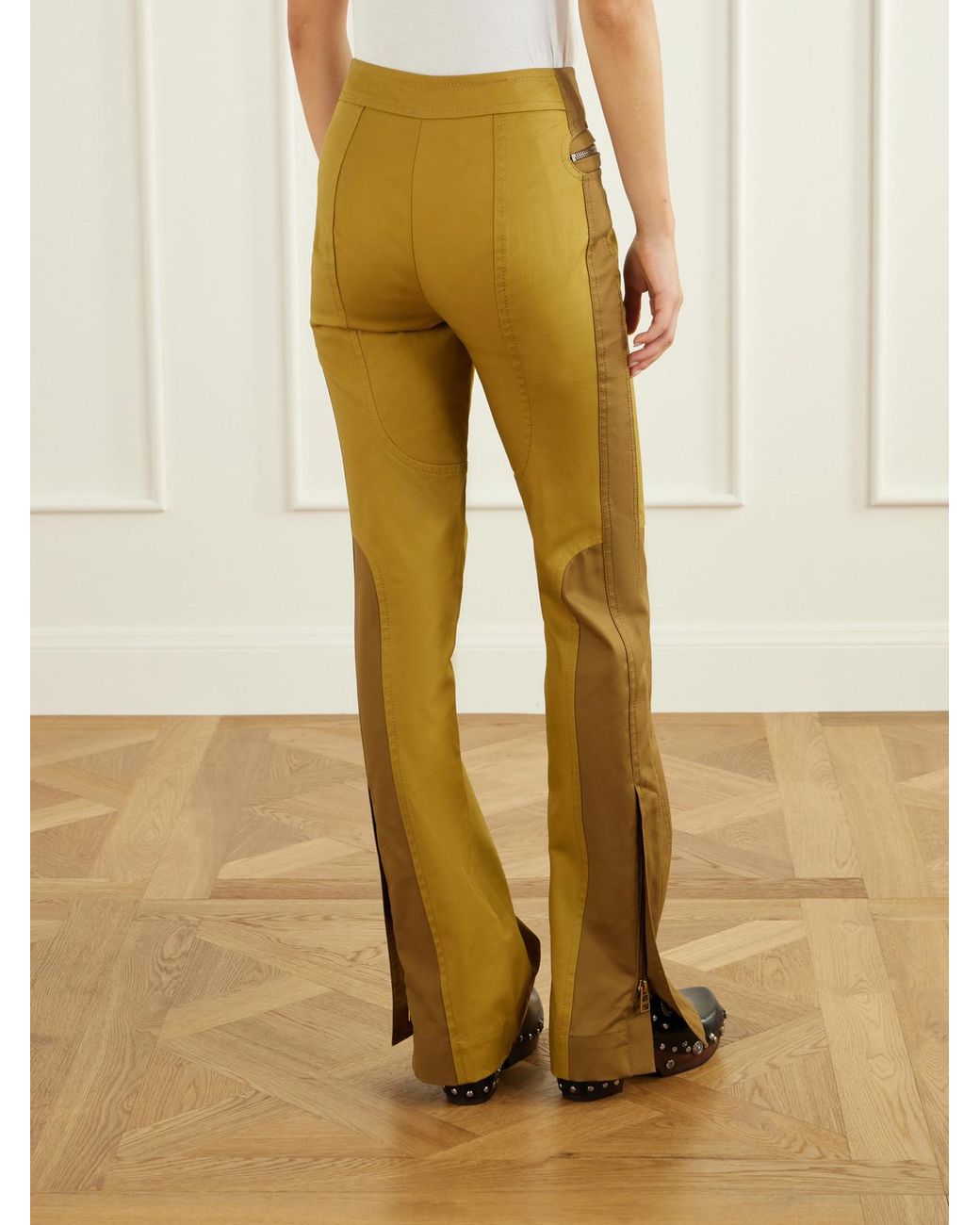 Zimmermann Yellow Valiant Two-Tone Paneled Cotton-Drill Mid-Rise Straight-Leg Pants